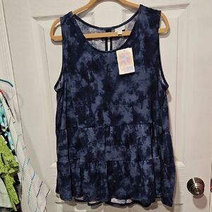 LuLaRoe Navy Blue Tie-Dye Tiered Sleeveless Tank
